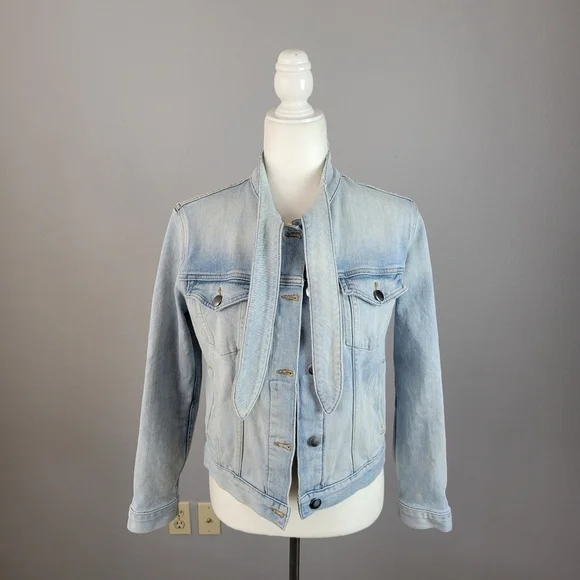 FRAME // le tie neck button front slim fit soft stretch denim jacket littleton - Picture 2 of 16